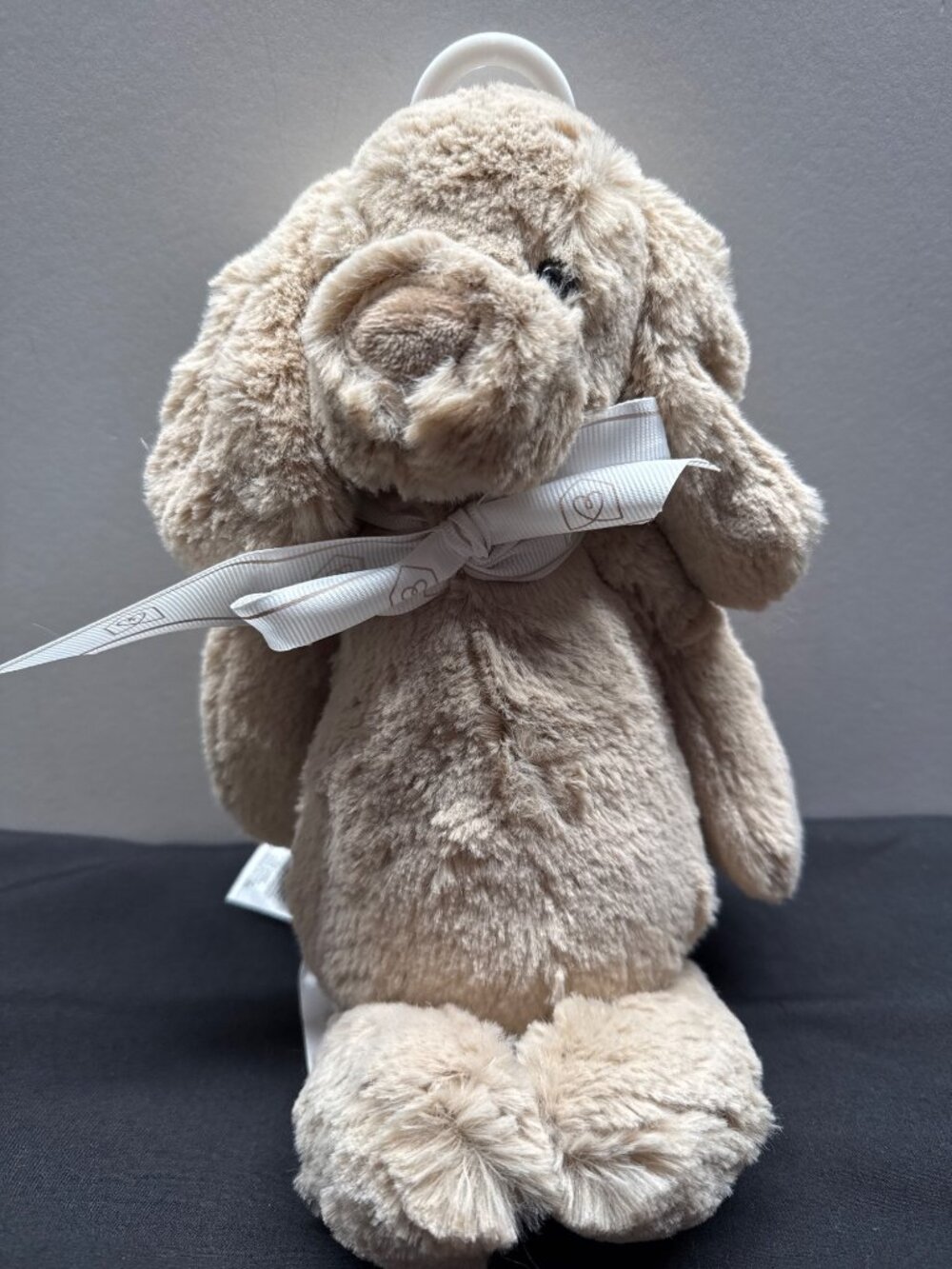 Snug Tan Plush Bunny Stuffed Animal With Ribbon Bow 11” Soft Polyester Toy
